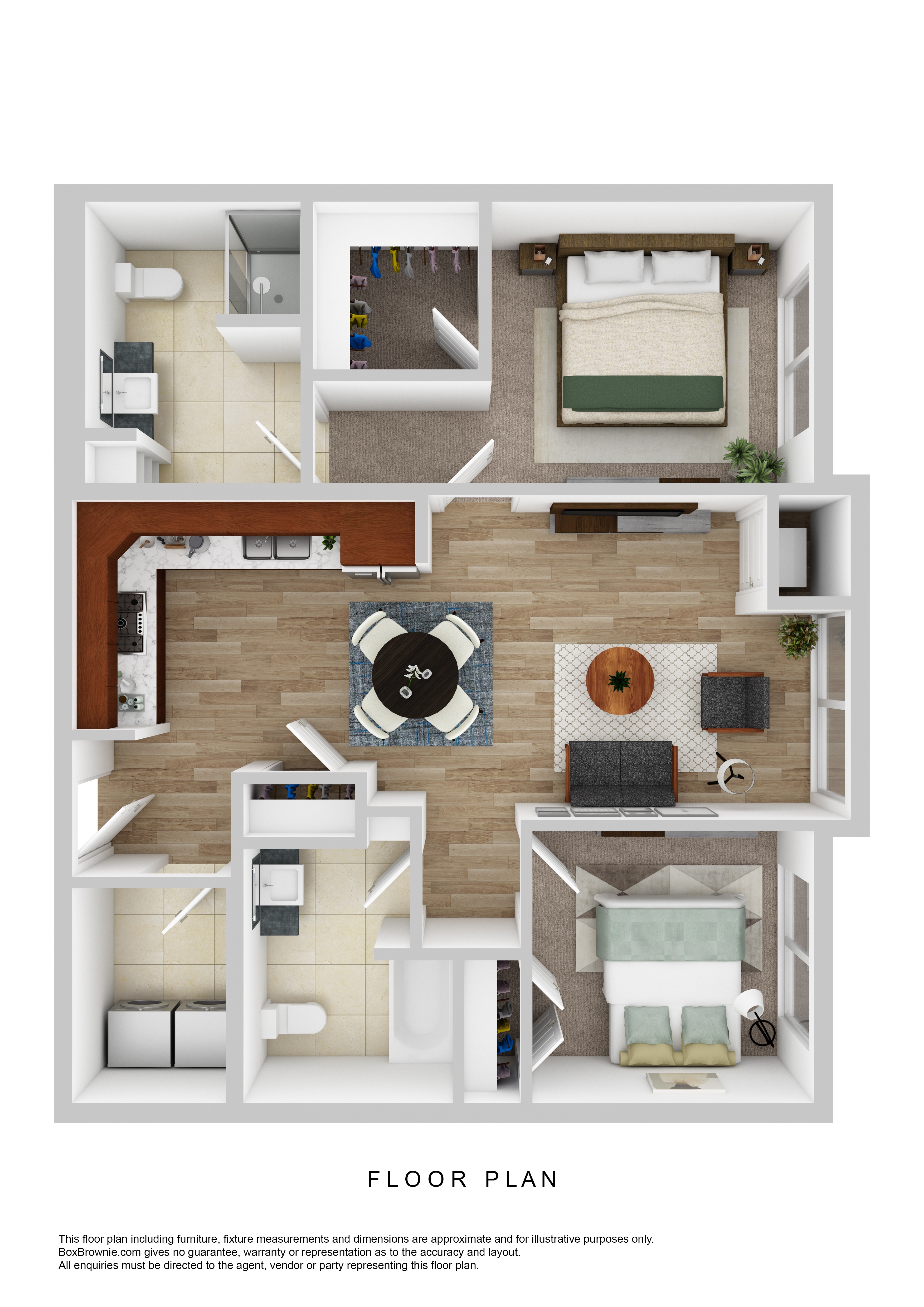 Floor plan for 2 beds, 2 baths, 1040 sqft